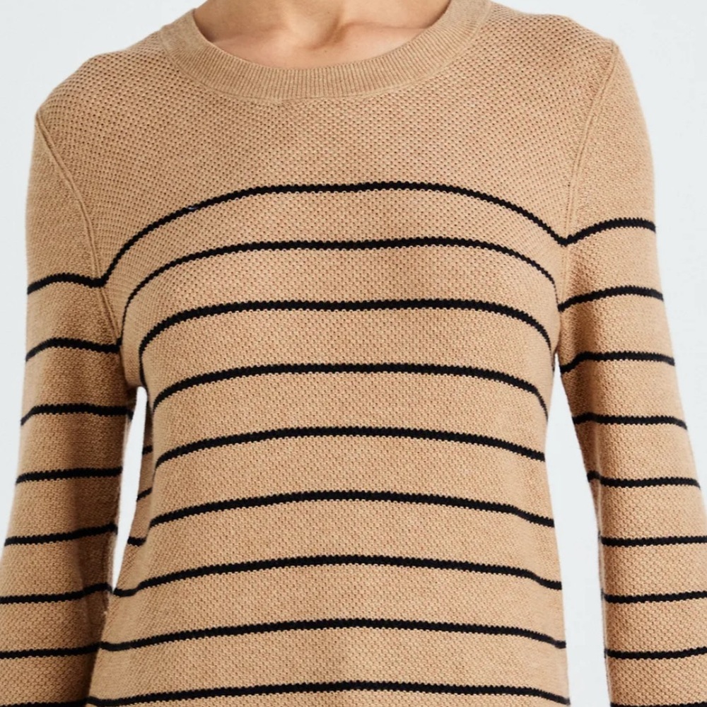GAP Factory Tan and Black Striped Crewneck Sweater